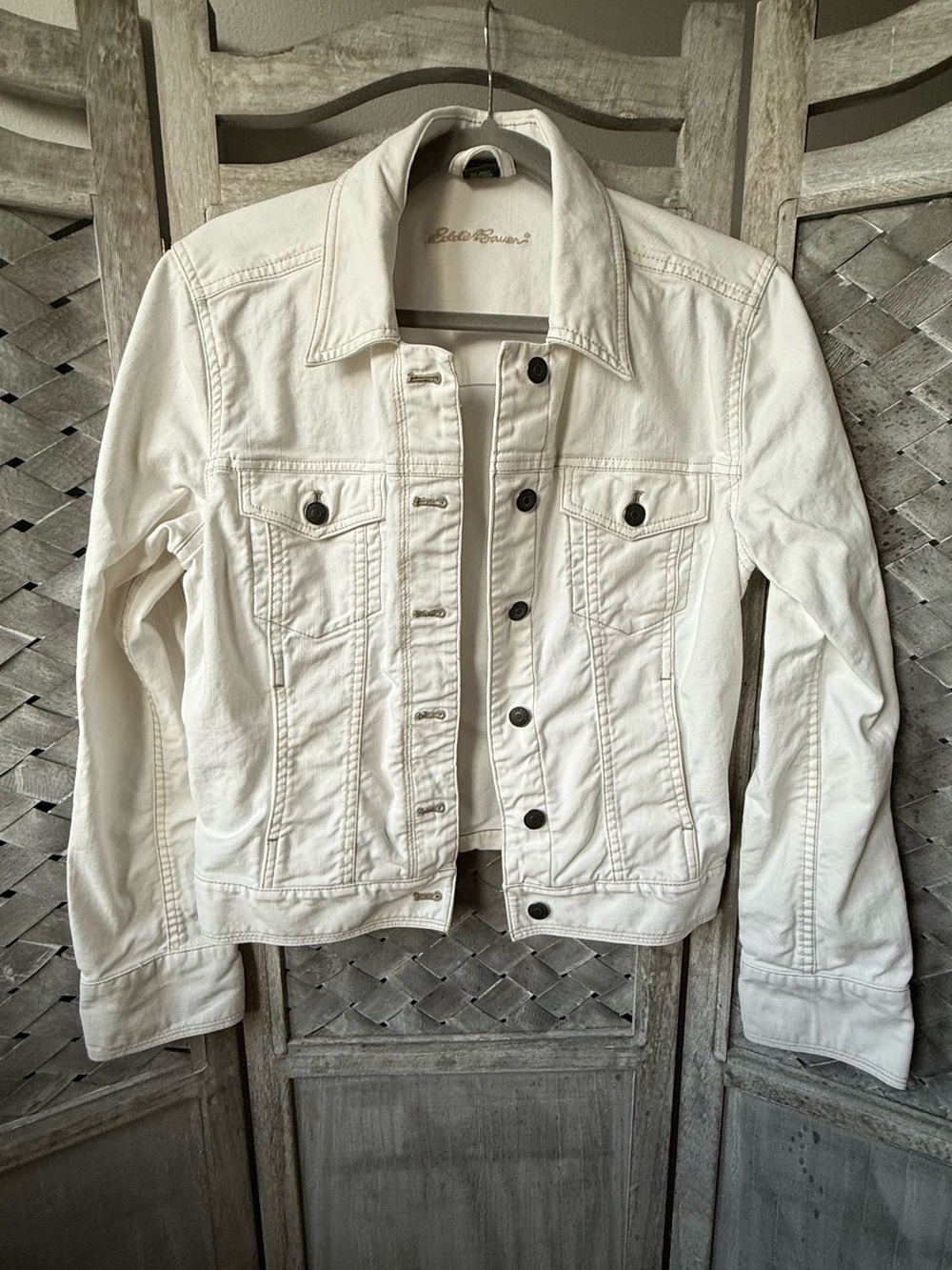 Eddie Bauer Cream Women's Denim Jacket with Button Front